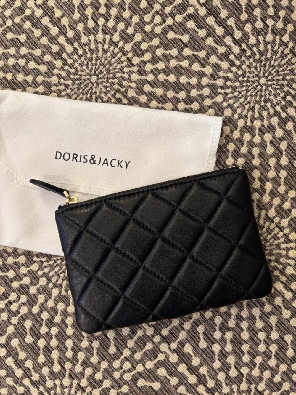 DORIS & JACKY Quilted Leather Credit Card Holder Small Zipper Card Case Wallet